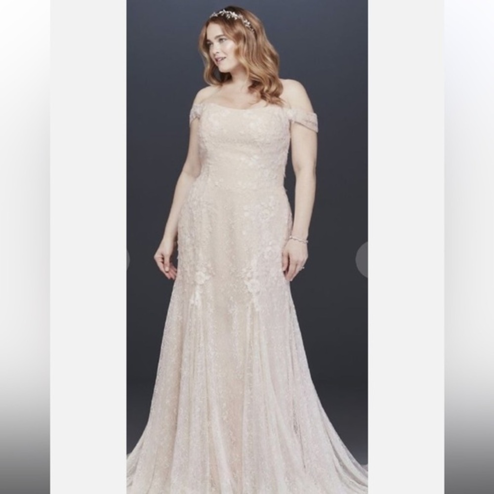 Melissa Sweet Cream Off-Shoulder Lace Gown